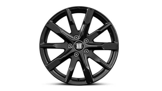 Detailný záber na model Honda CR-V s 18-palcovými kolesami z ľahkých zliatin s povrchom v prevedení Gunpowder Black. 