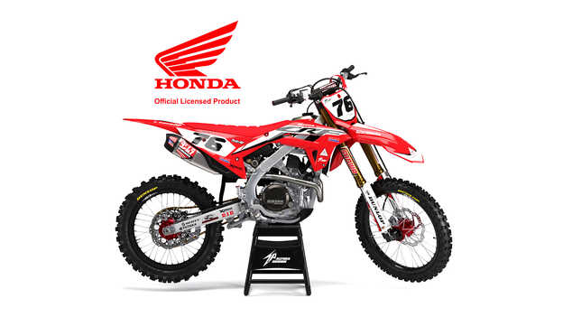 Pohľad zboku na motocykle Honda so súpravou polepov Factory Racing.